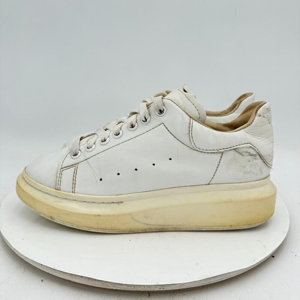 Alexander McQueen Women Size 7 White Leather Lace Up Platform Casual Shoes - Picture 1 of 13